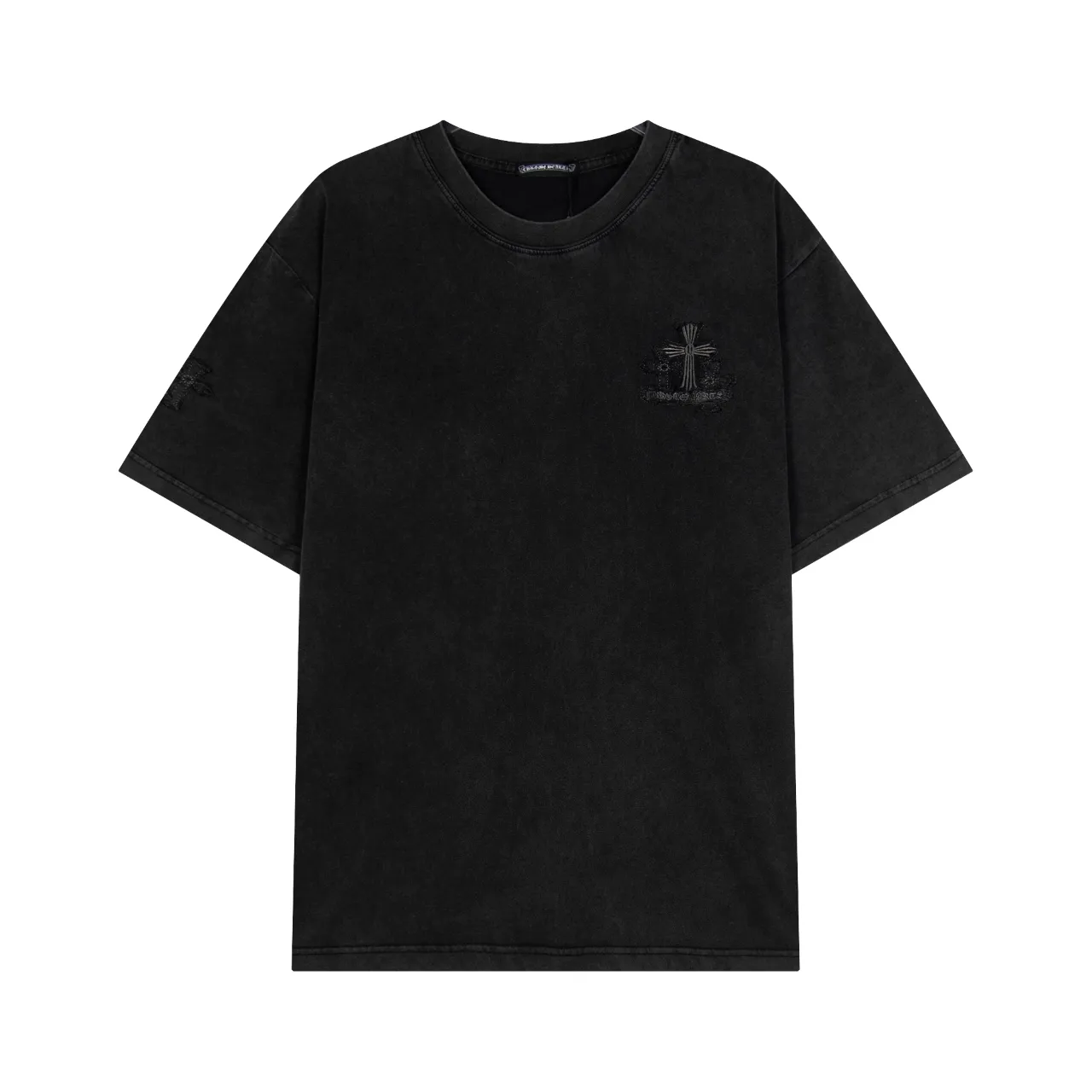 P170 Chrome Hearts Chrome Hearts Embroidered Washed Short Sleeves Size: SMLXL Color: Washed Black